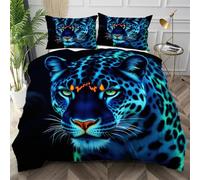 Dozrmey Housse de Couette 220x240 Panthère Bleue, 3 Pièces Parure de Lit en Microfibre pour Chambre à Dortoir, Qualité Ensemble de Literie avec Fermeture Éclair et 2 Taies d'oreiller,AW5747