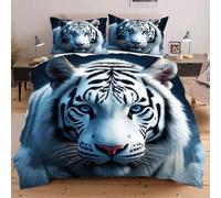 Dozrmey Housse de Couette 240 x 260 cm Tigre Blanc, Douce Parure de lit 2 Personnes en Microfibre, Linge de Lit 2 Personnes Adulte avec 2 Taies d'oreiller 65x65 cm