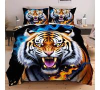 Dozrmey Parure de Lit 200x200 cm Animal Tigre, Grand Format Confortable avec Attaches Angles pour Un Maintien Parfait de la Couette, Ensemble 3 Pièces pour Chambre d'amis E20
