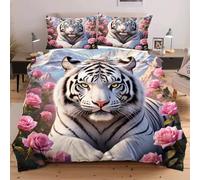 Dozrmey Parure de Lit 200x200 cm Animal Tigre, Grand Format Confortable avec Attaches Angles pour Un Maintien Parfait de la Couette, Ensemble 3 Pièces pour Chambre d'amis E206