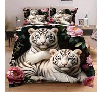 Dozrmey Parure de Lit 200x200 cm Animal Tigre, Grand Format Confortable avec Attaches Angles pour Un Maintien Parfait de la Couette, Ensemble 3 Pièces pour Chambre d'amis E70