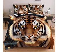 Dozrmey Parure de Lit 200x200 cm Animal Tigre, Grand Format Confortable avec Attaches Angles pour Un Maintien Parfait de la Couette, Ensemble 3 Pièces pour Chambre d'amis E66
