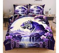 Dozrmey Parure de Lit 200x200 cm Animal Tigre, Grand Format Confortable avec Attaches Angles pour Un Maintien Parfait de la Couette, Ensemble 3 Pièces pour Chambre d'amis E200