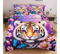 Dozrmey Parure de Lit 200x200 cm Animal Tigre, Grand Format Confortable avec Attaches Angles pour Un Maintien Parfait de la Couette, Ensemble 3 Pièces pour Chambre d'amis E310