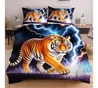 Dozrmey Parure de Lit 200x200 cm Animal Tigre, Grand Format Confortable avec Attaches Angles pour Un Maintien Parfait de la Couette, Ensemble 3 Pièces pour Chambre d'amis E214