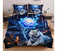 Dozrmey Parure de Lit 200x200 cm Animal Tigre, Grand Format Confortable avec Attaches Angles pour Un Maintien Parfait de la Couette, Ensemble 3 Pièces pour Chambre d'amis E202