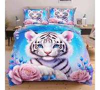 Dozrmey Parure de Lit 200x200 cm Animal Tigre, Grand Format Confortable avec Attaches Angles pour Un Maintien Parfait de la Couette, Ensemble 3 Pièces pour Chambre d'amis E194
