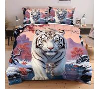 Dozrmey Parure de Lit 200x200 cm Animal Tigre, Grand Format Confortable avec Attaches Angles pour Un Maintien Parfait de la Couette, Ensemble 3 Pièces pour Chambre d'amis E12