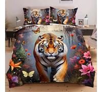 Dozrmey Parure de Lit 200x200 cm Animal Tigre, Grand Format Confortable avec Attaches Angles pour Un Maintien Parfait de la Couette, Ensemble 3 Pièces pour Chambre d'amis E130