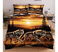 Dozrmey Parure de Lit 90x190 cm Animal Loup, Set Complet Housse de Couette et 1 Taies d'oreiller, Idéale pour Studio et Chambre d'Ado, Infroissable et Facile à Entretenir F340