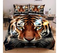 Dozrmey Parure de Lit 90x190 cm Animal Tigre, Set Complet Housse de Couette et 1 Taies d'oreiller, Idéale pour Studio et Chambre d'Ado, Infroissable et Facile à Entretenir F328
