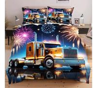 Dozrmey Parure de Lit 90x190 cm Camion, Set Complet Housse de Couette et 1 Taies d'oreiller, Idéale pour Studio et Chambre d'Ado, Infroissable et Facile à Entretenir F342