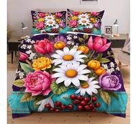 Dozrmey Parure de Lit 90x190 cm Fleur Colorée, Set Complet Housse de Couette et 1 Taies d'oreiller, Idéale pour Studio et Chambre d'Ado, Infroissable et Facile à Entretenir F296