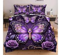 Dozrmey Parure de Lit 90x190 cm Papillon Violet, Set Complet Housse de Couette et 1 Taies d'oreiller, Idéale pour Studio et Chambre d'Ado, Infroissable et Facile à Entretenir F366