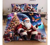 Dozrmey Parure de Lit 90x190 cm Père Noël, Set Complet Housse de Couette et 1 Taies d'oreiller, Idéale pour Studio et Chambre d'Ado, Infroissable et Facile à Entretenir F330