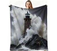 Dozrmey Plaid Polaire 220x240 cm Adulte Phare Gris, 3D Impression Douce Moelleuse Flanelle Couverture, Plaid Jeté de Canapé Convient Adultes et Enfants (220 x 240 cm), AW3557