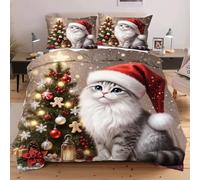 Dozrmey Set de Couette 220x240 Chat de Noël, Expérience de Sommeil Enveloppante et Confortable, pour Lits Master et Chambres de Prestige, Housse de Couette + 2 Taies d'oreiller F82