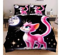 Dozrmey Set de Couette 220x240 Chat Rose, Expérience de Sommeil Enveloppante et Confortable, pour Lits Master et Chambres de Prestige, Housse de Couette + 2 Taies d'oreiller F4