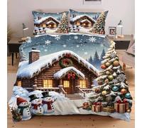 Dozrmey Set de Couette 220x240 Maison de Noël, Expérience de Sommeil Enveloppante et Confortable, pour Lits Master et Chambres de Prestige, Housse de Couette + 2 Taies d'oreiller F124