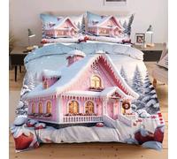 Dozrmey Set de Couette 220x240 Maison Rose, Expérience de Sommeil Enveloppante et Confortable, pour Lits Master et Chambres de Prestige, Housse de Couette + 2 Taies d'oreiller F154