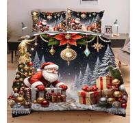 Dozrmey Set de Couette 220x240 Père Noël, Expérience de Sommeil Enveloppante et Confortable, pour Lits Master et Chambres de Prestige, Housse de Couette + 2 Taies d'oreiller F180