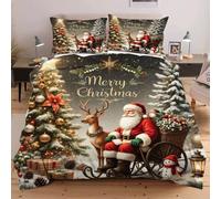 Dozrmey Set de Couette 220x240 Père Noël, Expérience de Sommeil Enveloppante et Confortable, pour Lits Master et Chambres de Prestige, Housse de Couette + 2 Taies d'oreiller F80