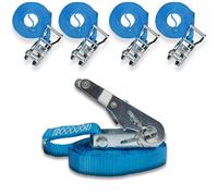DoZurr 1000 Lot de 4 Sangles d'arrimage avec cliquet de Pression Stable, en Une Seule pièce, pour cerclage, Charge maximale : 1000 kg, 25 mm de Large x 4 m de Long, Bleu