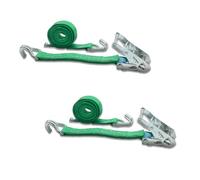 DoZurr 2000 Lot de 2 Sangles d'arrimage à cliquet et Crochets profilés - Charge maximale : 1000 kg - 35 mm de Large x 6 m de Long - Vert
