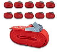 DoZurr 250 Lot de 10 Sangles d'arrimage avec Serrage de Sangle, 1 pièce, Charge maximale : 250 kg, Largeur : 25 mm x Longueur : 2,5 m, Rouge, pour Barres de Toit et cerclage