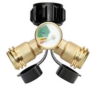 DOZYANT Propane Splitter, Propane Tank Y Splitter Adapter with Gauge, 2 Way LP Gas Adapter Tee Connector for 20lb Propane Tank Cylinder, Work with BBQ Grills, Camping Stoves, Gas Burners, Heater