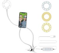 DP-VLR3 Anneau Lumineux de 3 Pouces avec Support à Clip, 3 Modes d'éclairage, 10 Niveaux de luminosité et Support Universel pour Smartphone, télécommande sans Fil, Corps Flexible.