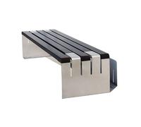 dP3sQ8mXjN Mobilier de Jardin Chaise de Parc Noire et Grise sans Dossier, Banc d'extérieur, Cadre en Acier Inoxydable, siège en Bois, Zone de Repos(Petit)
