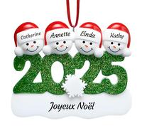 DPDP Boule de Noel Personnalisée 2025 - Décoration Familiale en Résine avec Prénoms, Boule de Noël Personnalisable, Cadeau de Noël Original pour Famille de 4