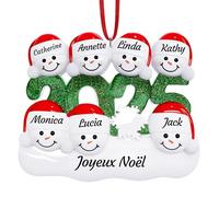 DPDP Boule de Noel Personnalisée 2025 - Décoration Familiale en Résine avec Prénoms, Boule de Noël Personnalisable, Cadeau de Noël Original pour Famille de 7