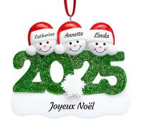 DPDP Boule de Noel Personnalisée 2025 - Décoration Familiale en Résine avec Prénoms, Boule de Noël Personnalisable, Cadeau de Noël Original pour Famille de 3
