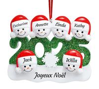 DPDP Boule de Noel Personnalisée 2025 - Décoration Familiale en Résine avec Prénoms, Boule de Noël Personnalisable, Cadeau de Noël Original pour Famille de 6