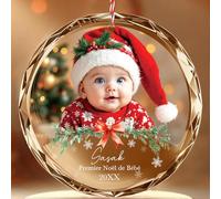 DPDP- Boule de Noël Personnalisée-Boule Mon 1er Noel Bébé 2025 - Ornement Photo Personnalisable pour Fille ou Garçon, Cadeau de Naissance Unique pour Nouveau-Né et Jeunes Parents