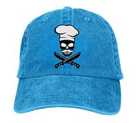 DPgUfPV Casquette de baseball vintage réglable en sergé uni pour homme, femme, garçon et fille, Skull Chef Moustache 2 Bleu, Taille unique