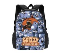 DPgUfPV Grizzy and Anime The Lemmings Sac à dos d'école portable pour sports de plein air Sac de voyage, coloré, 11"x6.3"x17"