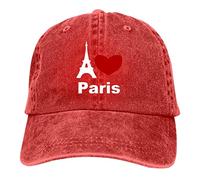 DPgUfPV I Love Paris Casquette de baseball vintage réglable en sergé uni Chapeau de cowboy en denim pour hommes, femmes, garçons et filles, I Love Paris Rouge, Taille unique