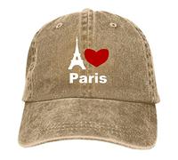 DPgUfPV I Love Paris Casquette de baseball vintage réglable en sergé uni Chapeau de cowboy en denim pour hommes, femmes, garçons et filles, I Love Paris Natural, Taille unique