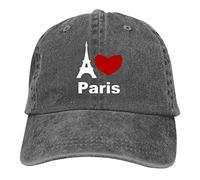 DPgUfPV I Love Paris Casquette de baseball vintage réglable en sergé uni Chapeau de cowboy en denim pour hommes, femmes, garçons et filles, I Love Paris Charbon de bois, Taille unique
