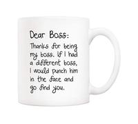 DPgUfPV Tasse à café amusante pour le bureau des patrons - Cadeau de Noël de la part d'un collègue de travail, Dear Boss, Thanks for... Go Find You - 325 ml - Idée de cadeau d'anniversaire pour les