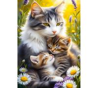 DPHERO 5D Amour Maternel Diamond Painting Kits, DIY Chat Tigré Art du Diamant Painting Kit Complet, Camomille Kits de Peinture sur Diamant Point de Croix Paint pour Adultes Débutants 30x40 cm