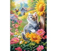 DPHERO 5D Chaton Diamond Painting Kits, DIY Tournesols Art du Diamant Painting Kit Complet, Papillons Broderie Kits de Peinture sur Diamant Point de Croix Paint pour Adultes Débutants 30x40 cm