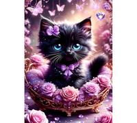 DPHERO 5D Chaton Noir Diamond Painting Kits, DIY Berceau Art du Diamant Painting Kit Complet, Pays de Rêve Kits de Peinture sur Diamant Point de Croix Paint pour Adultes Débutants 30x40 cm