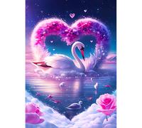 DPHERO 5D Cœurs D'amour Diamond Painting Kits, DIY Cygnes Art du Diamant Painting Kit Complet, Reflets Ciel Nocturne Kits de Peinture sur Diamant Point de Croix Paint pour Adultes Débutants 30x40cm