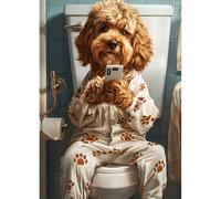 DPHERO 5D Dog Looking at Phone Diamond Painting Kits, DIY Toilettes Art du Diamant Painting Kit Complet, Broderie Kits de Peinture sur Diamant Point de Croix Painting pour Adultes Débutants 30x40 cm