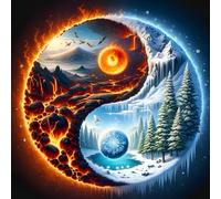 DPHERO 5D Glace et Feu Diamond Painting Kits, DIY Yin et Yang Art du Diamant Painting Kit Complet, Tai Chi Broderie Kits de Peinture sur Diamant Point de Croix Painting pour Adultes Débutants 30x30cm