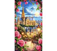 DPHERO 5D Grande Taille Diamond Painting Kits, DIY Château Église Art du Diamant Painting Kit Complet, Fleurs Roses Kits de Peinture sur Diamant Point de Croix Paint pour Adultes Débutants 40x70 cm